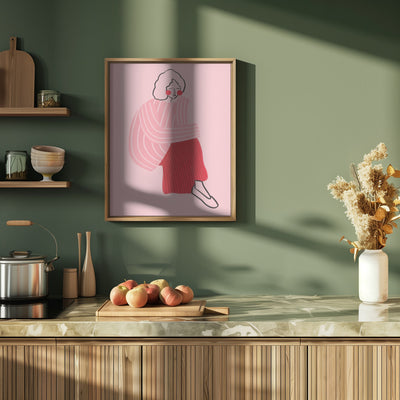 Pink and Red Line Lady - Stretched Canvas, Poster or Fine Art Print I Heart Wall Art