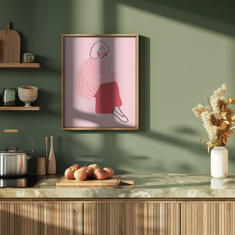 Pink and Red Line Lady - Stretched Canvas, Poster or Fine Art Print I Heart Wall Art