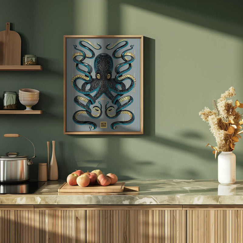 Octopus Black & Gold - Stretched Canvas, Poster or Fine Art Print