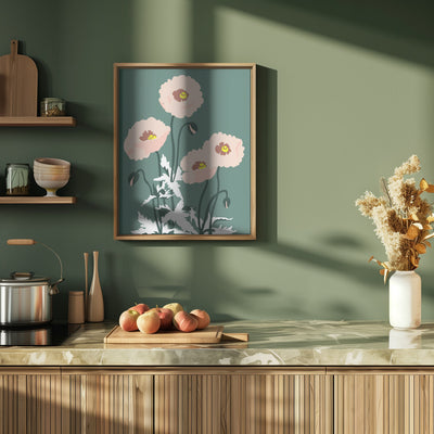 Wild Garden Poppies Green - Stretched Canvas, Poster or Fine Art Print I Heart Wall Art