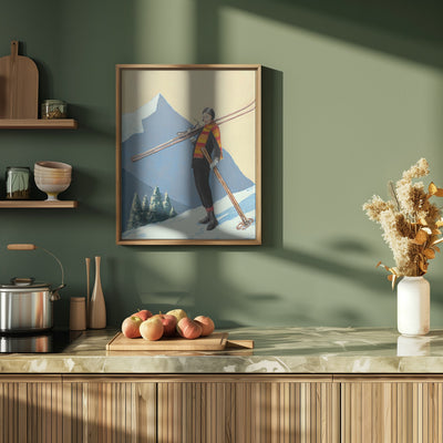 Skier with Colourful Scarf - Stretched Canvas, Poster or Fine Art Print I Heart Wall Art