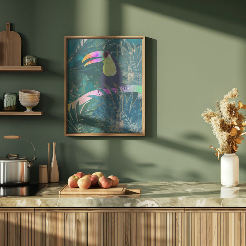 Jungle Rainbow Toucan - Stretched Canvas, Poster or Fine Art Print I Heart Wall Art
