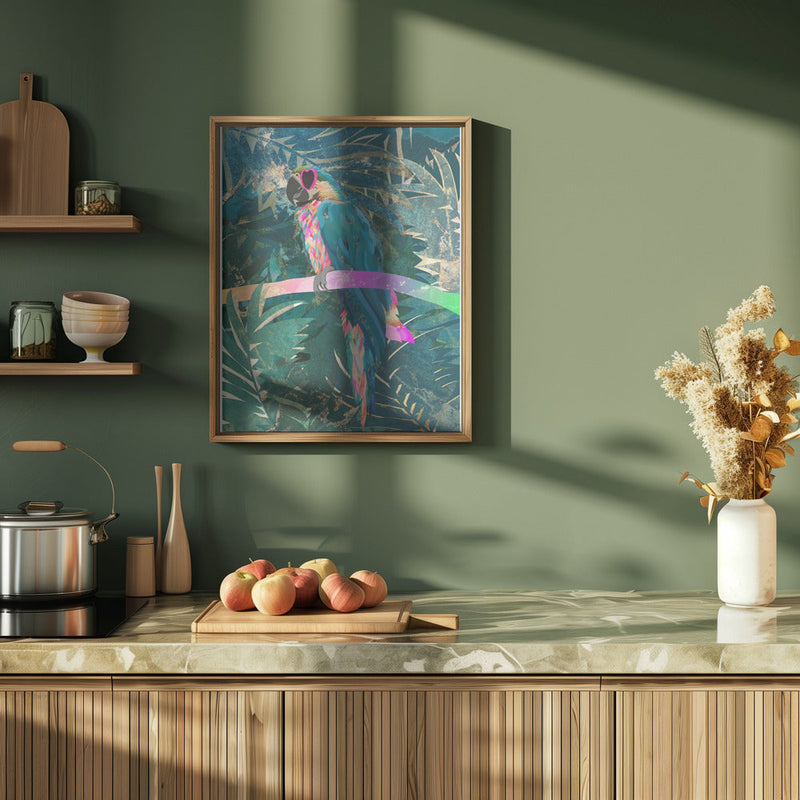 Jungle Rainbow Macaw Glasses 01 - Stretched Canvas, Poster or Fine Art Print I Heart Wall Art