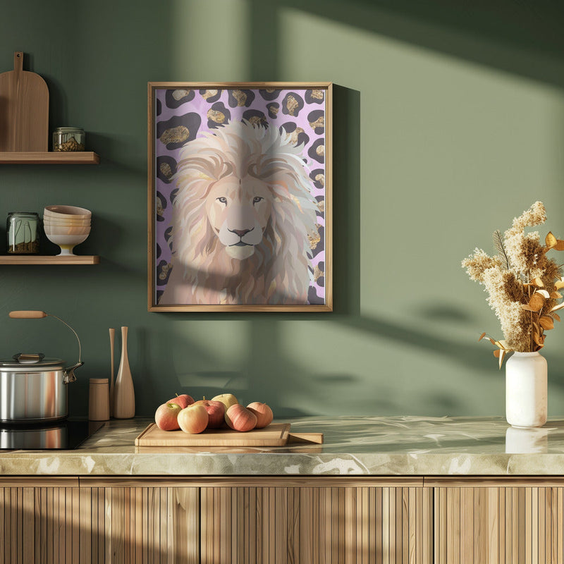 Leopard Print Lion Pink - Stretched Canvas, Poster or Fine Art Print I Heart Wall Art