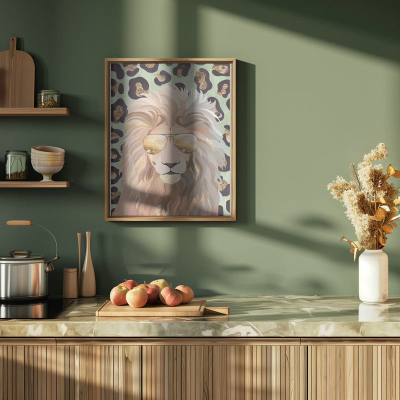 Leopard Print Lion Green - Stretched Canvas, Poster or Fine Art Print I Heart Wall Art