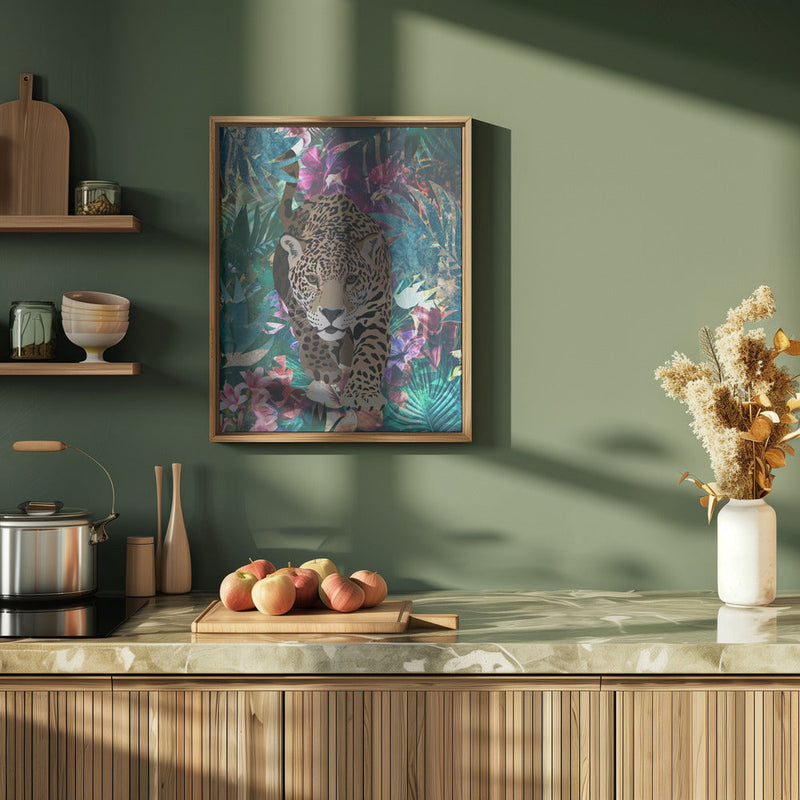Tropical Jungle Jaguar - Stretched Canvas, Poster or Fine Art Print I Heart Wall Art