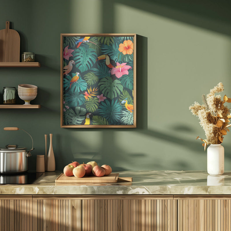 Tropical Paradise Jungle Pattern - Stretched Canvas, Poster or Fine Art Print I Heart Wall Art