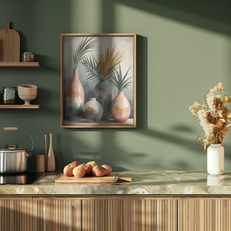 Tropical Vases In Watercolor Hues - Stretched Canvas, Poster or Fine Art Print I Heart Wall Art