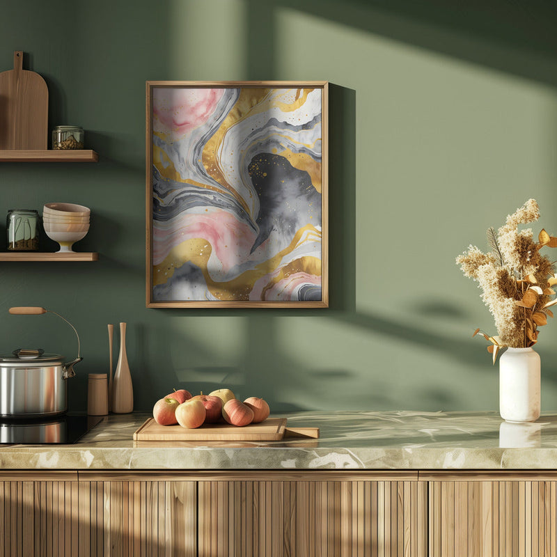 Golden Marble Whirls - Stretched Canvas, Poster or Fine Art Print I Heart Wall Art