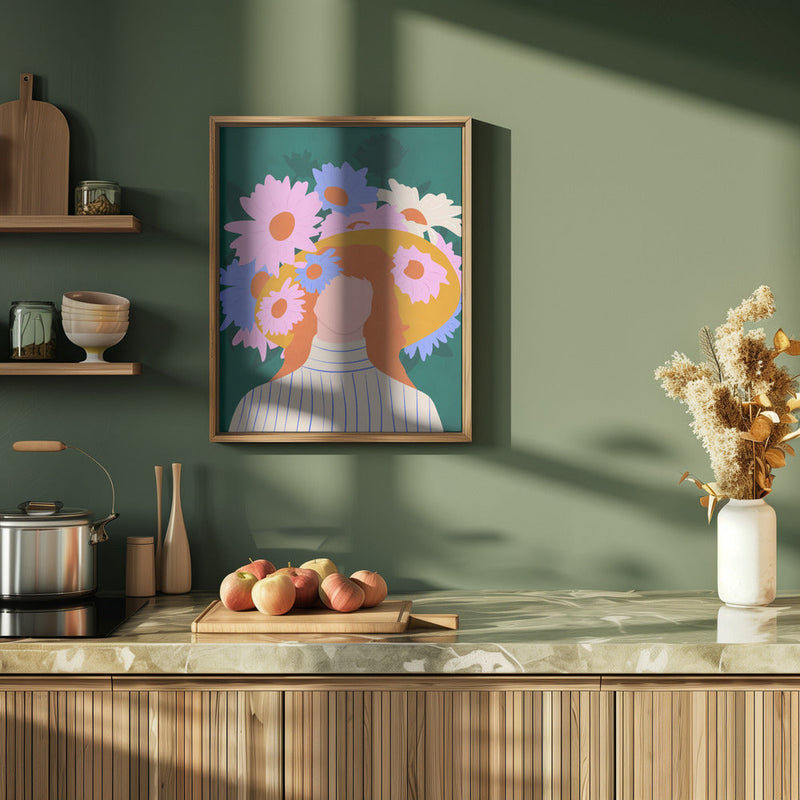 Golden Hat & Wildflowers - Stretched Canvas, Poster or Fine Art Print I Heart Wall Art