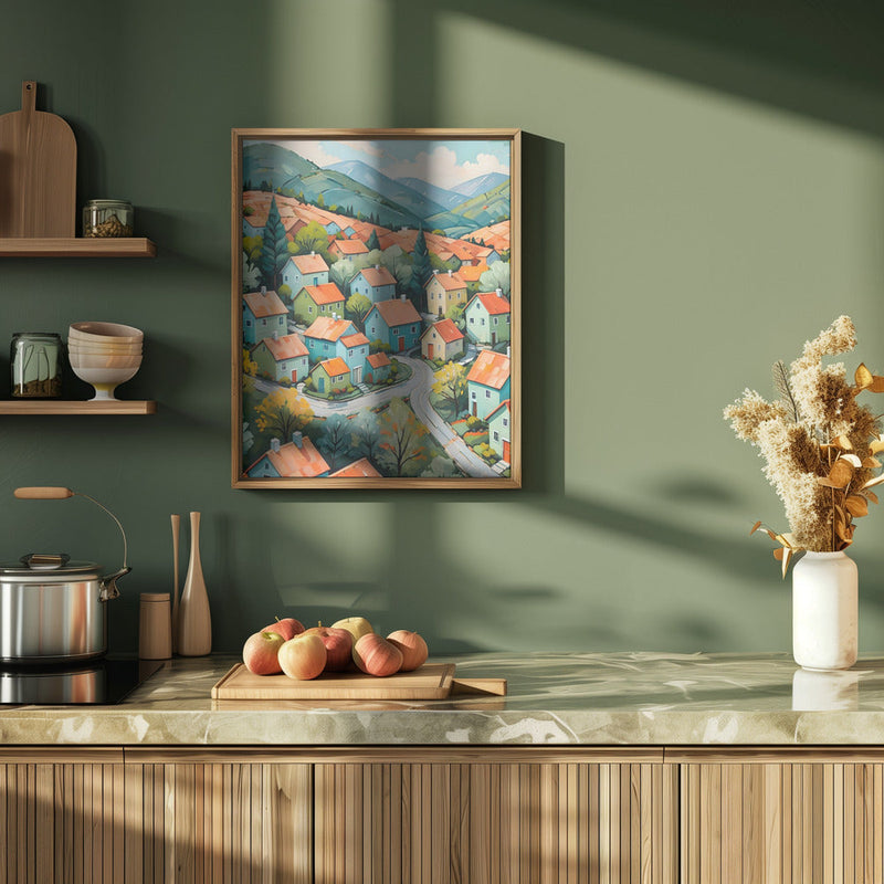 Pastel Village Dream - Stretched Canvas, Poster or Fine Art Print I Heart Wall Art