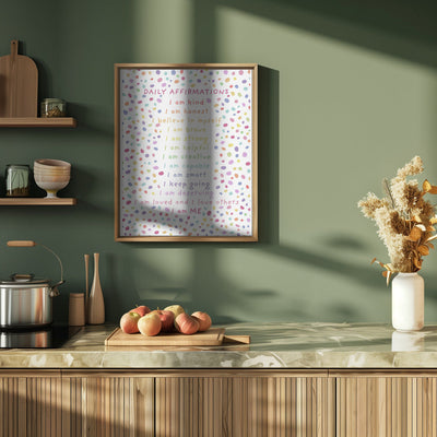 Daily Affirmations Polkadots - Stretched Canvas, Poster or Fine Art Print I Heart Wall Art