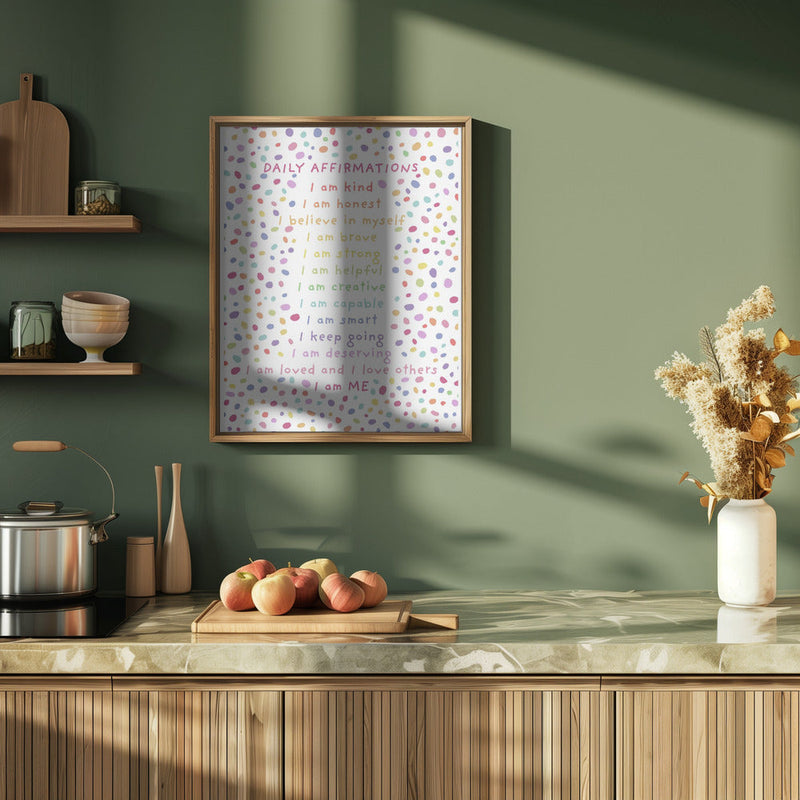 Daily Affirmations Polkadots - Stretched Canvas, Poster or Fine Art Print I Heart Wall Art