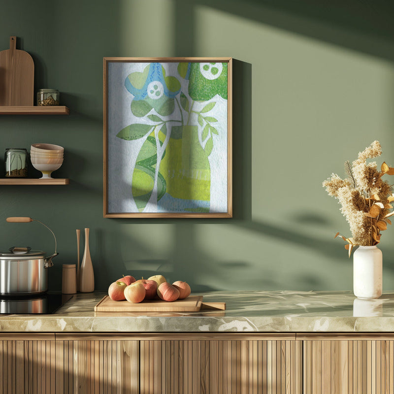 Abstract Daisy Green Blue - Stretched Canvas, Poster or Fine Art Print I Heart Wall Art