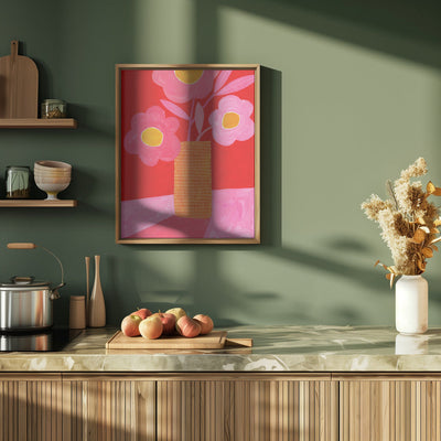 Modern Daisy Pink &amp; Red - Stretched Canvas, Poster or Fine Art Print I Heart Wall Art