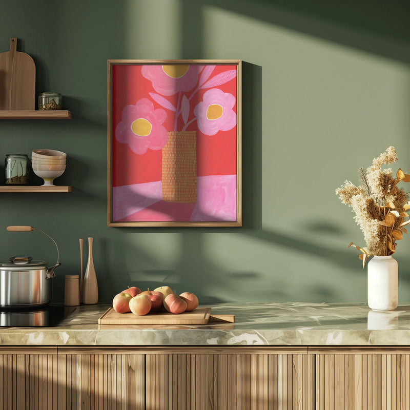 Modern Daisy Pink &amp; Red - Stretched Canvas, Poster or Fine Art Print I Heart Wall Art