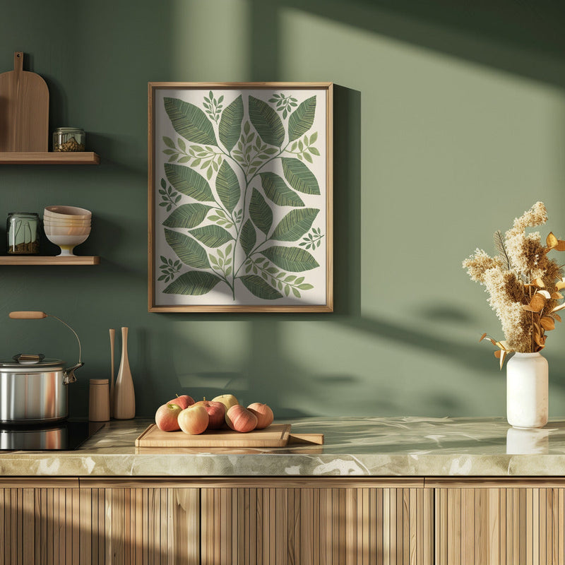 Striped Leaves Branch - Stretched Canvas, Poster or Fine Art Print I Heart Wall Art