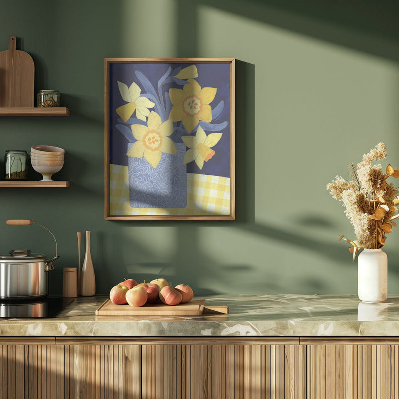 Daffodils With Yellow Gingham - Stretched Canvas, Poster or Fine Art Print I Heart Wall Art