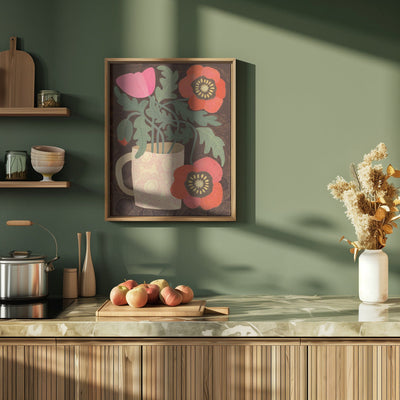 Red Poppies In A Mug - Stretched Canvas, Poster or Fine Art Print I Heart Wall Art