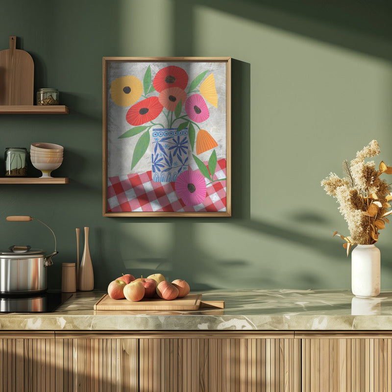 Poppies In A Patterned Vase - Stretched Canvas, Poster or Fine Art Print I Heart Wall Art