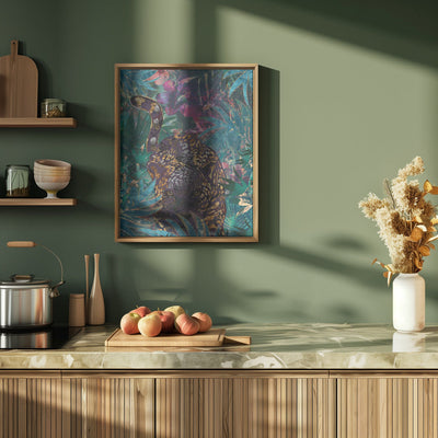 Black gold tropical jungle jaguar - Stretched Canvas, Poster or Fine Art Print I Heart Wall Art