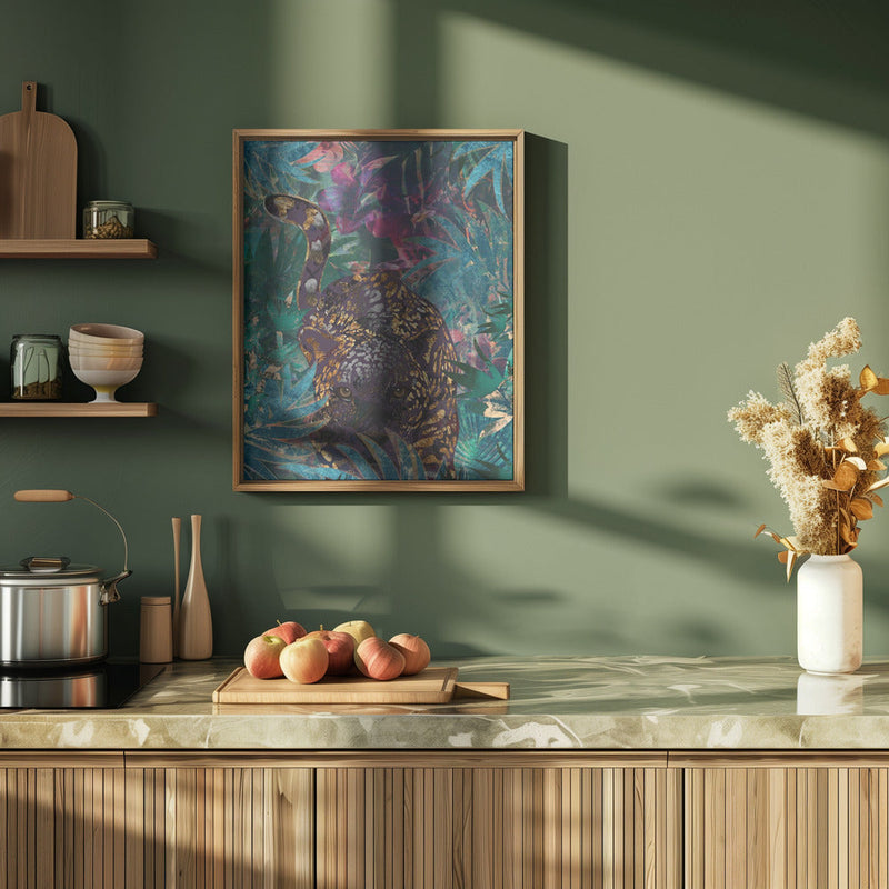 Black gold tropical jungle jaguar - Stretched Canvas, Poster or Fine Art Print I Heart Wall Art