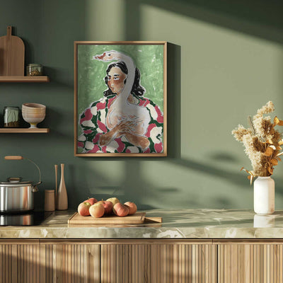 Girl With Duck - Stretched Canvas, Poster or Fine Art Print