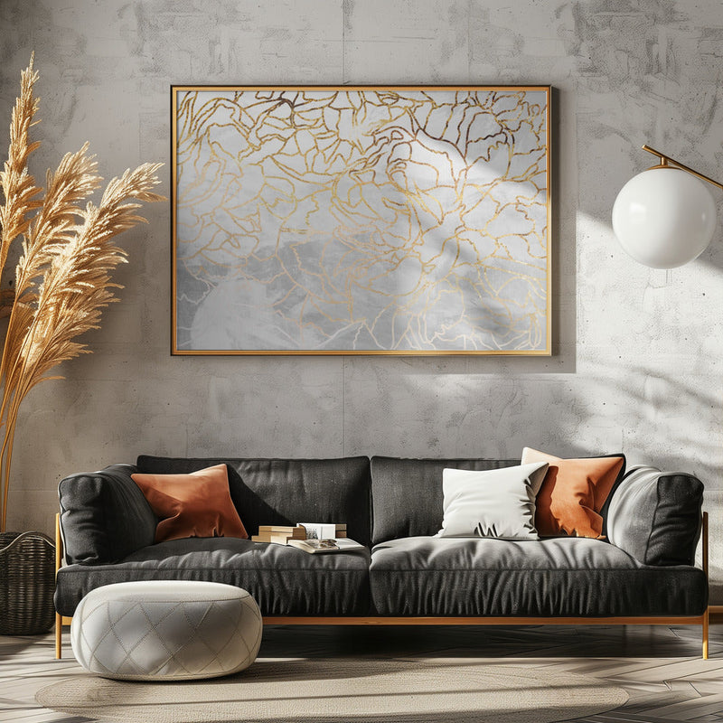 Abstract gold line art wall mural - Stretched Canvas, Poster or Fine Art Print I Heart Wall Art