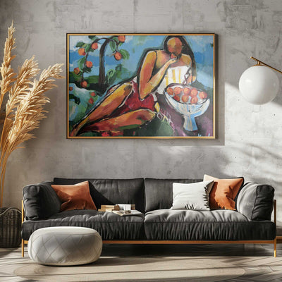 “Woman With Peaches” - Stretched Canvas, Poster or Fine Art Print