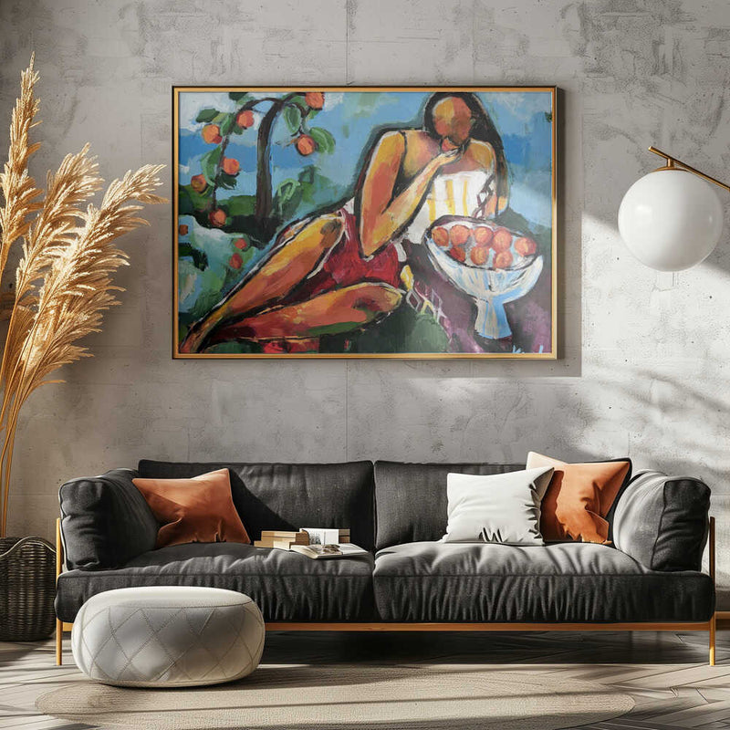 “Woman With Peaches” - Stretched Canvas, Poster or Fine Art Print