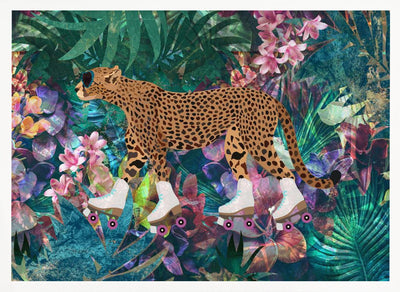 Cheetah Rollerskating in the jungle - Stretched Canvas, Poster or Fine Art Print I Heart Wall Art