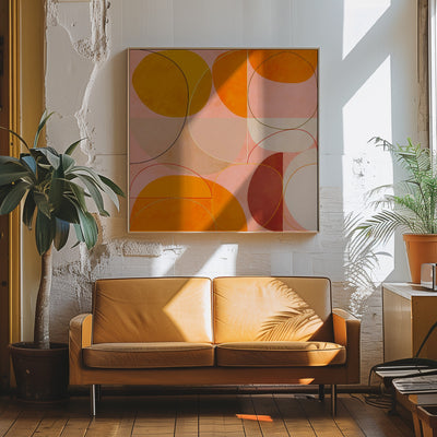 Mid Century Curry Yellow Blush Spring - Square Stretched Canvas, Poster or Fine Art Print I Heart Wall Art