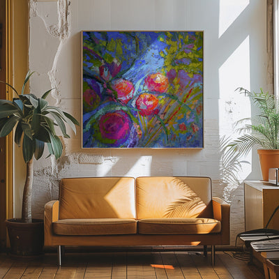 Vivid Blooms Dance - Square Stretched Canvas, Poster or Fine Art Print I Heart Wall Art
