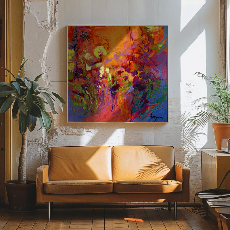 Vivid Sunburst - Square Stretched Canvas, Poster or Fine Art Print I Heart Wall Art