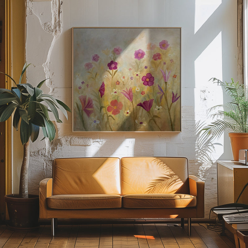 Flowers In the Mist - Square Stretched Canvas, Poster or Fine Art Print I Heart Wall Art