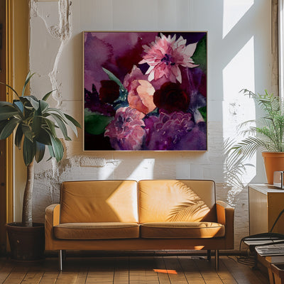 Dahlias Small - Square Stretched Canvas, Poster or Fine Art Print I Heart Wall Art