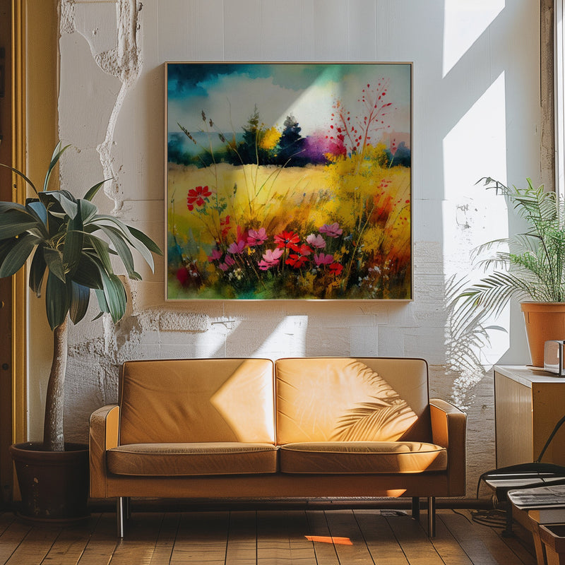 Idyllic Meadow (2) - Square Stretched Canvas, Poster or Fine Art Print I Heart Wall Art