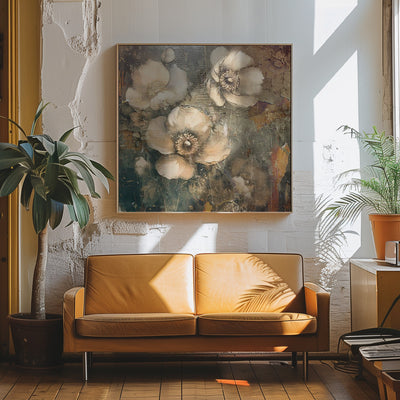 Flowers Floral Art Illustration 10 - Square Stretched Canvas, Poster or Fine Art Print I Heart Wall Art