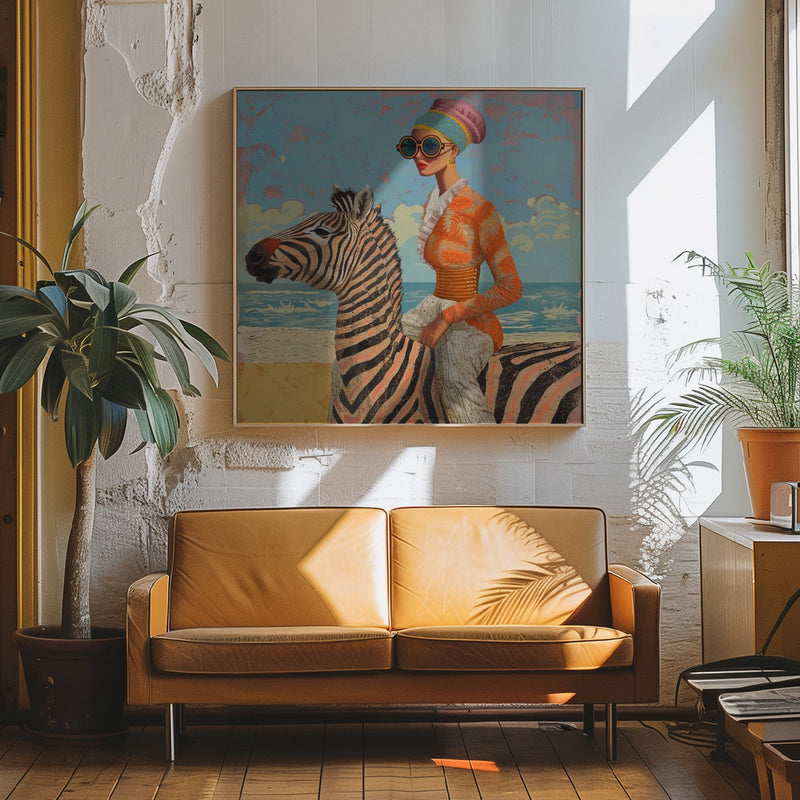 Woman and Zebra - Square Stretched Canvas, Poster or Fine Art Print I Heart Wall Art