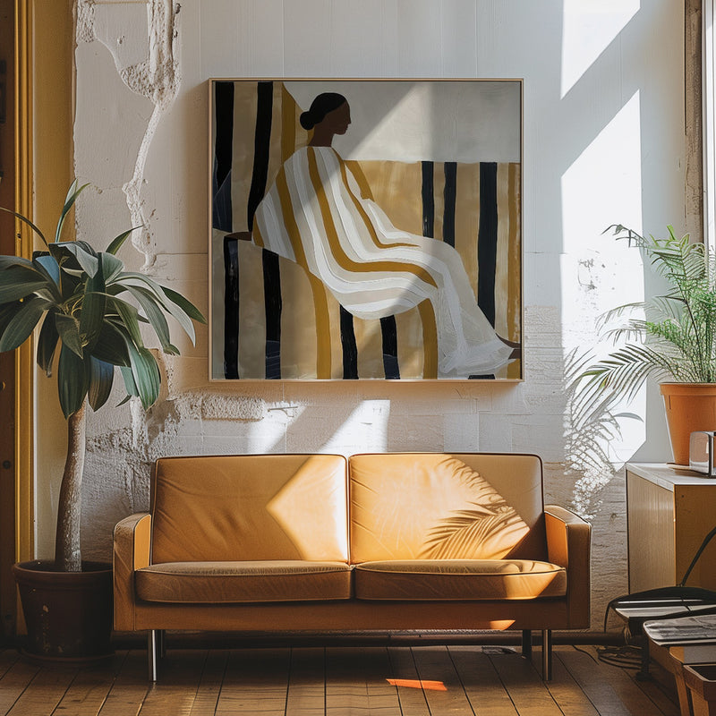 Lady In Stripes - Square Stretched Canvas, Poster or Fine Art Print I Heart Wall Art