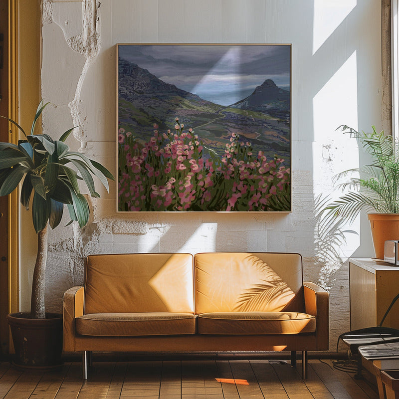 Petals and Peaks, Cape Town, South Africa, 2024 - Square Stretched Canvas, Poster or Fine Art Print I Heart Wall Art