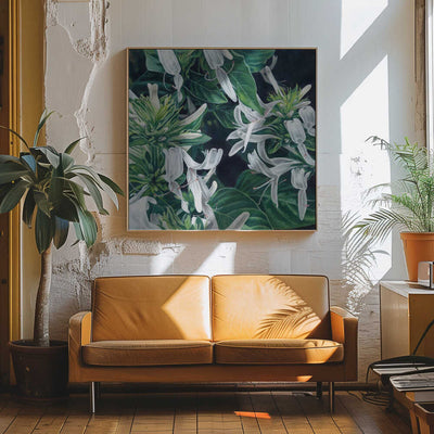 White Flowers By Viccy Wanliss - Square Stretched Canvas, Poster or Fine Art Print