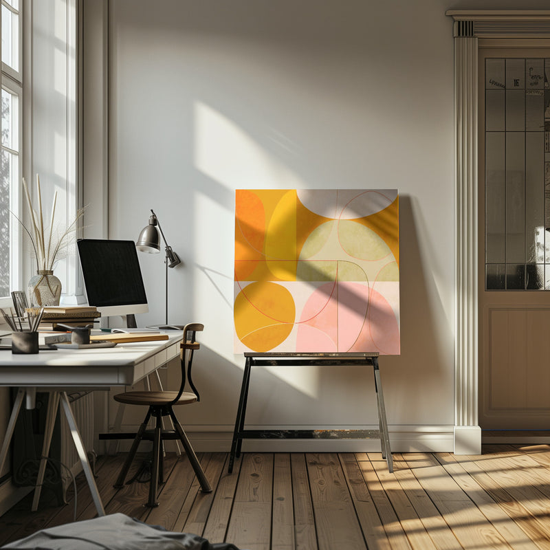 Mid Century Curry Yellow Blush Spring2 - Square Stretched Canvas, Poster or Fine Art Print I Heart Wall Art