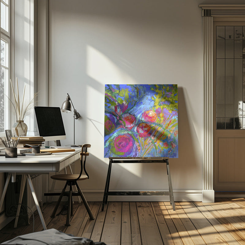 Vivid Blooms Dance - Square Stretched Canvas, Poster or Fine Art Print I Heart Wall Art