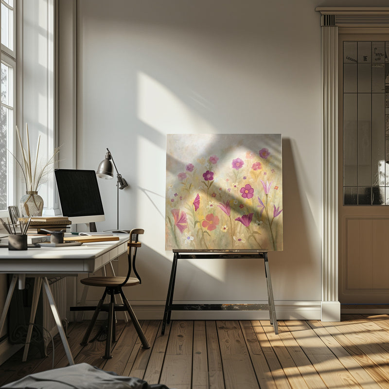 Flowers In the Mist - Square Stretched Canvas, Poster or Fine Art Print I Heart Wall Art