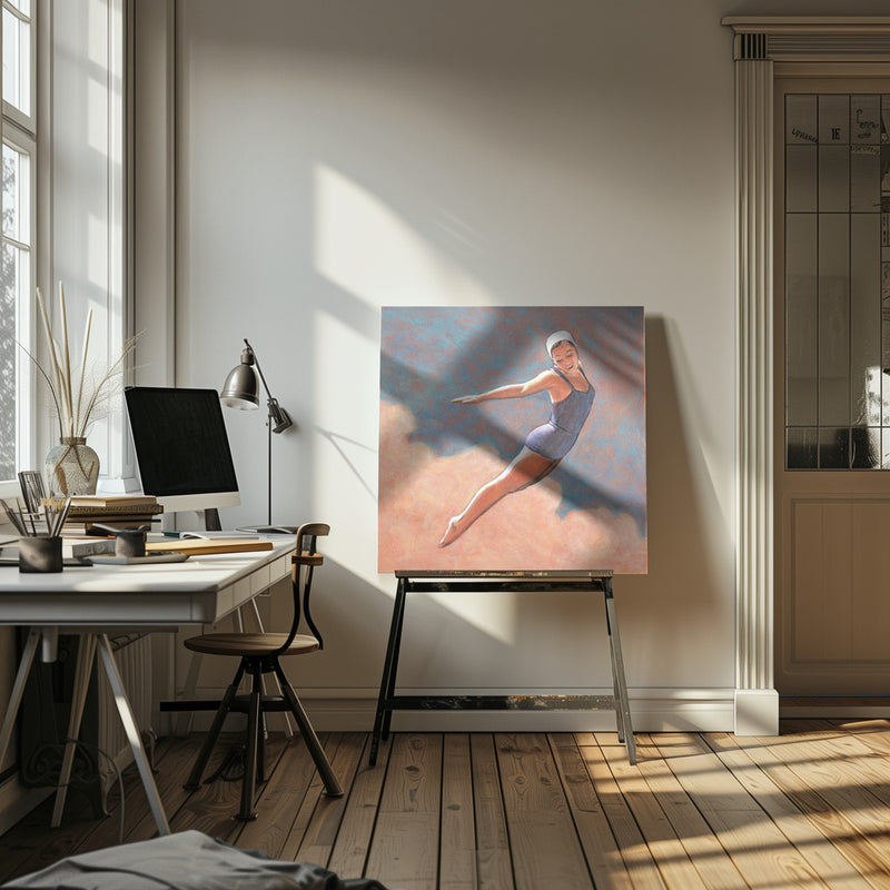 High Diver In Soft Clouds - Square Stretched Canvas, Poster or Fine Art Print I Heart Wall Art