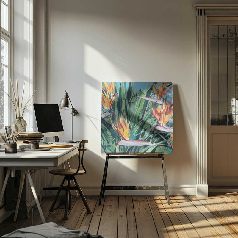 Stelitzia 3 By Viccy Wanliss - Square Stretched Canvas, Poster or Fine Art Print