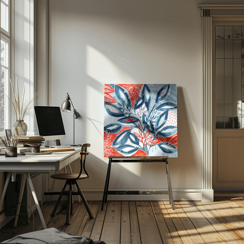 Layered Botanical Watercolour - Square Stretched Canvas, Poster or Fine Art Print I Heart Wall Art