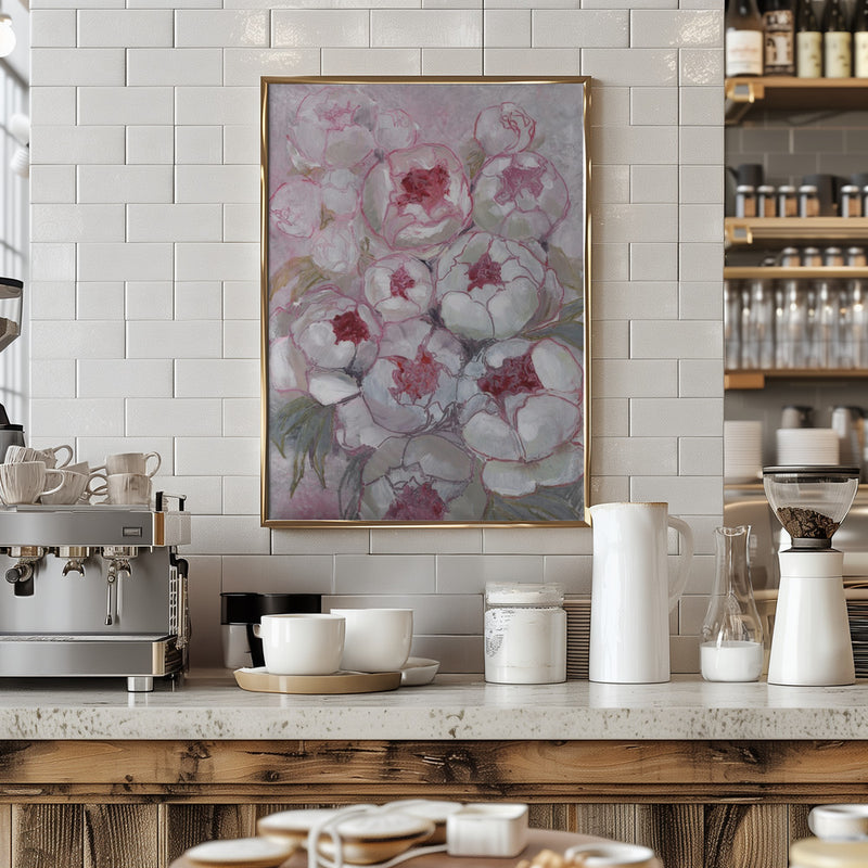 Nuria bouquet of peonies in pink - Stretched Canvas, Poster or Fine Art Print I Heart Wall Art
