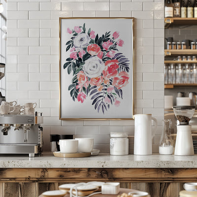 Harriet bouquet in raspberry pink - Stretched Canvas, Poster or Fine Art Print I Heart Wall Art